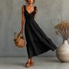 European and American women's summer new French ruffled spaghetti strap dress, linen-textured vacation maxi dress