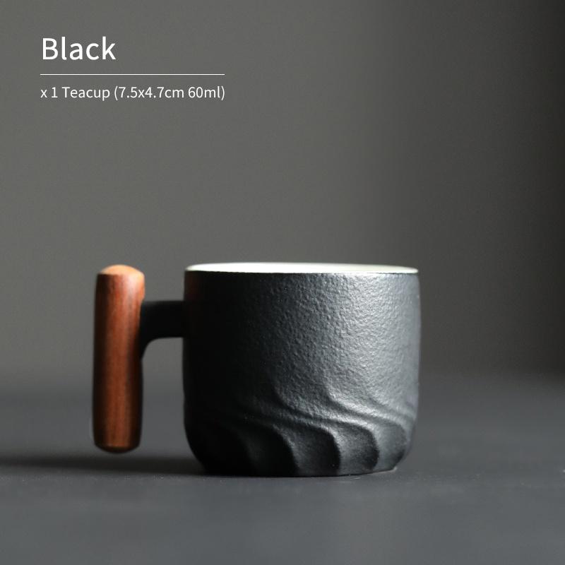 

60ml Ceramic Tea Cup with Wooden Handle, Anti-scald Cup, Kung Fu Tea Set чёрный