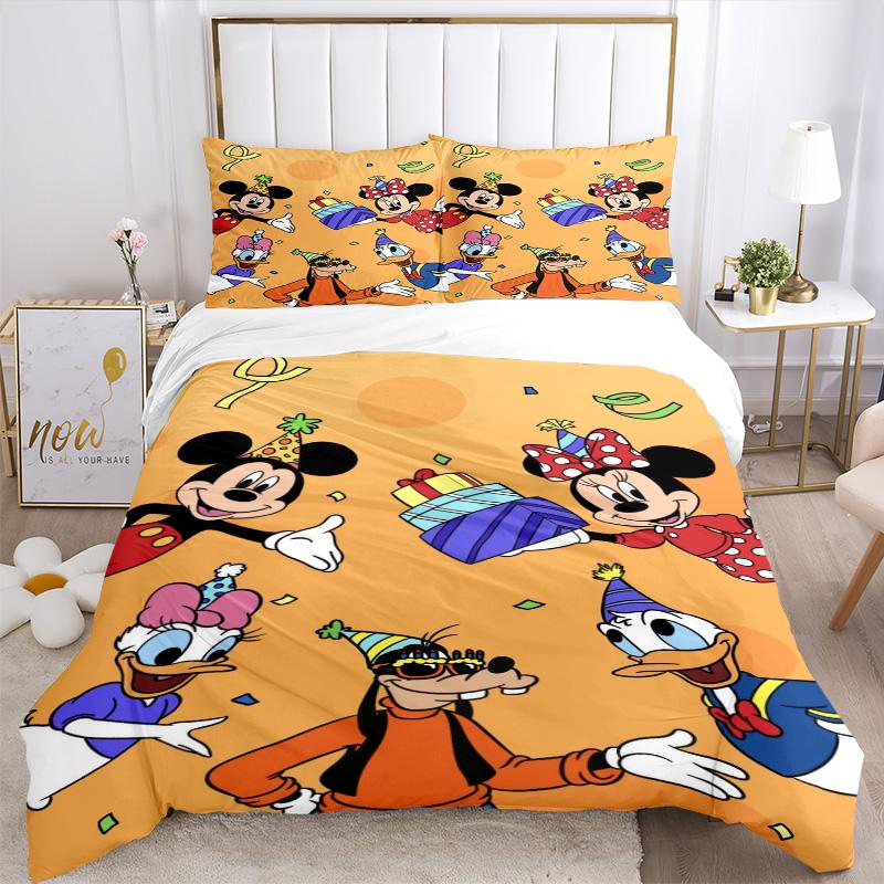 Mickey Mouse Party Celebration Print 3Pcs Bedding Setduvet Cover With 2 Bedropillowcase Home Birthday Gift