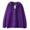 European and American Style Fleece-Lined Loose Fit Hooded Jacket with Zipper and Pockets