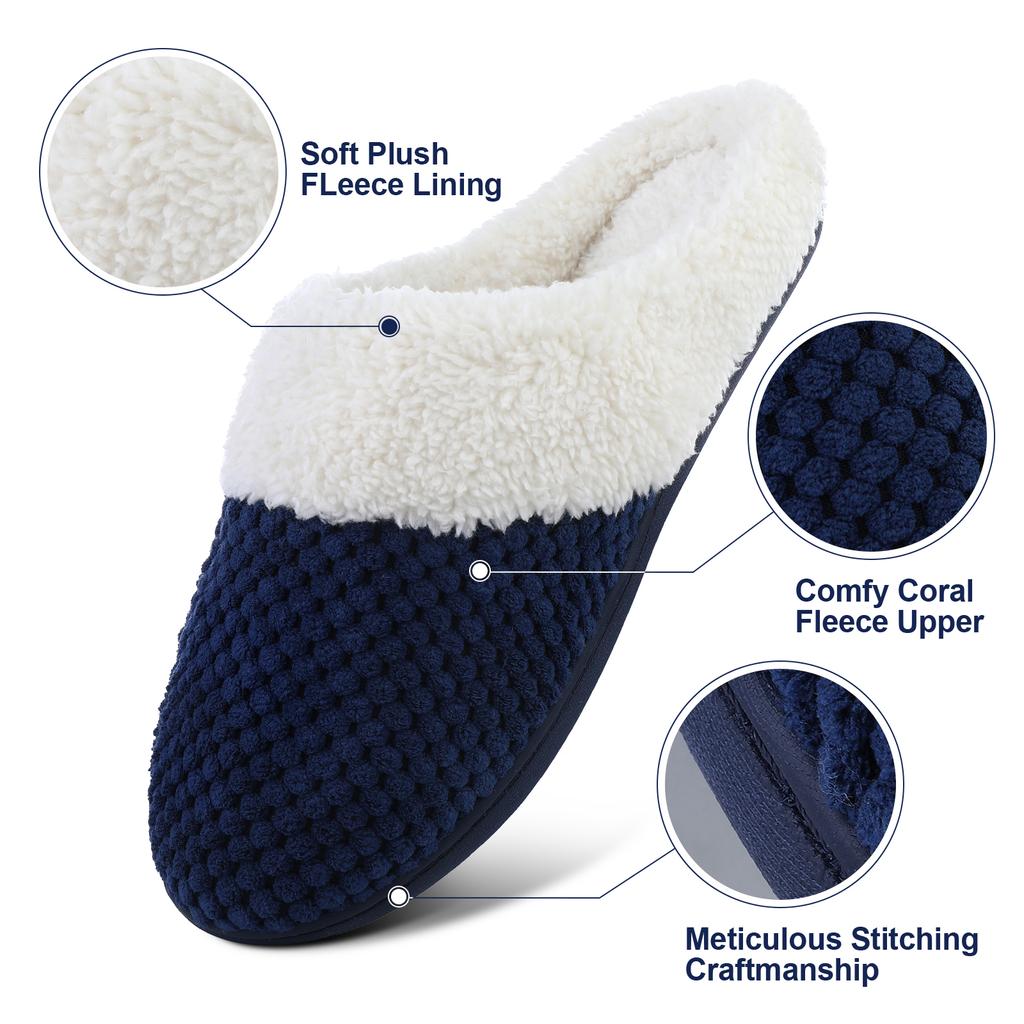 Fashion Smile New Women's Fuzzy Home Slippers Cozy Fleece Lined Winter Warm Slippers Unisex Indoor Non-slip Warm Waffle Fur Cotton Shoes