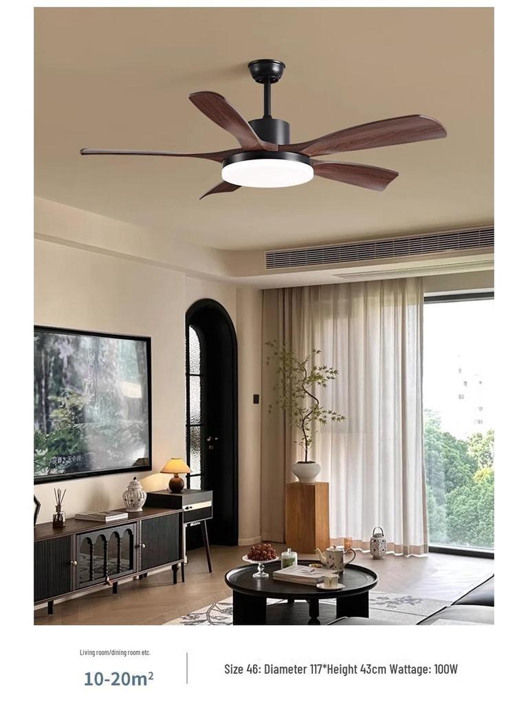 Wabi-Sabi Walnut Ceiling Fan with Full-Spectrum Light - Ideal for Chinese-Style Dining Rooms and Living Areas