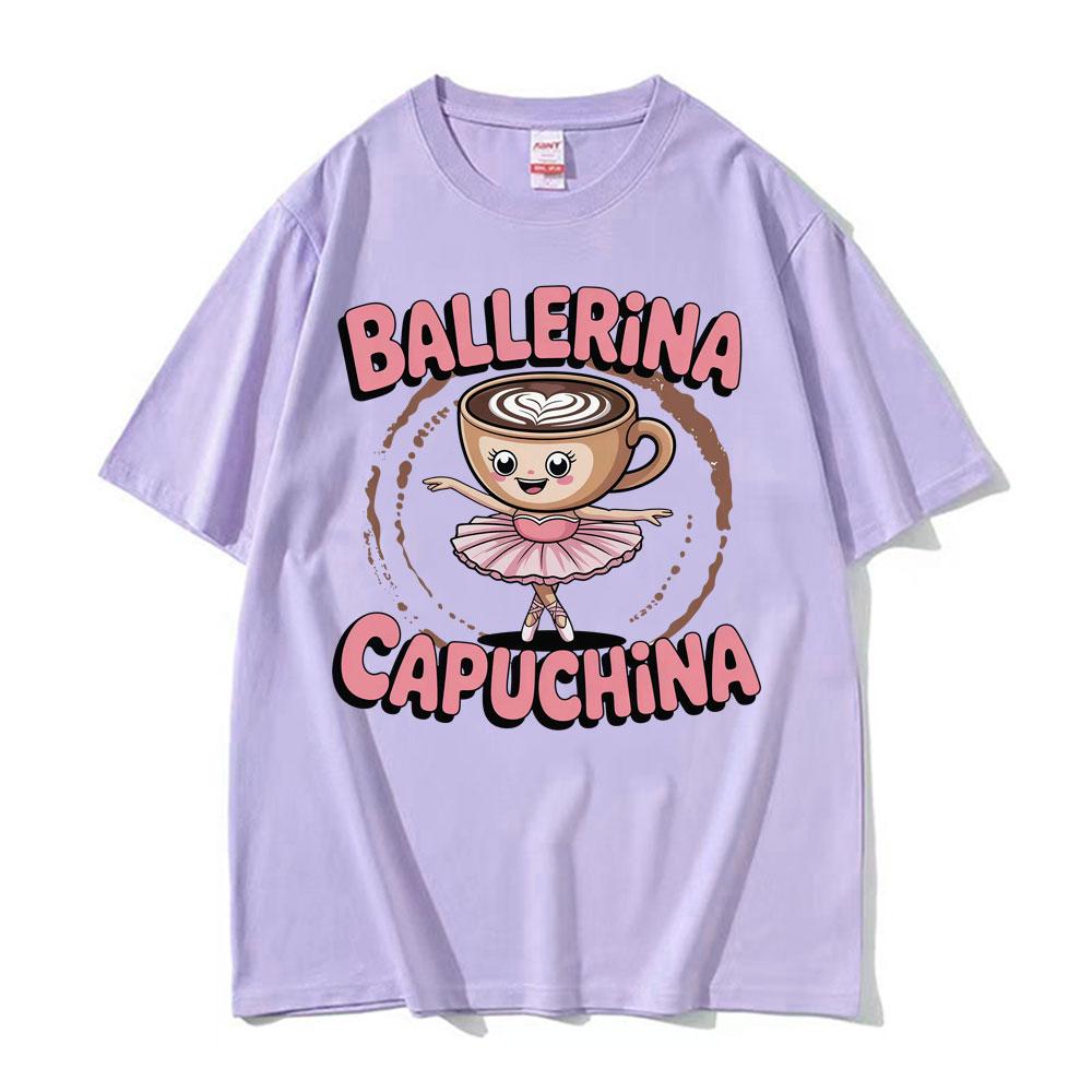 Italian Brainrot T Shirts Cute Ballerina Capuchina Funny Coffee Meme Kawaii Tshirts Unisex Women Retro Summer Short Sleeve Tshirt