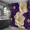 3D Flower Shower Curtain Purple Beige Paper Art Design Elegant Blooms Modern Bathroom Decor Waterproof Free Hooks Included