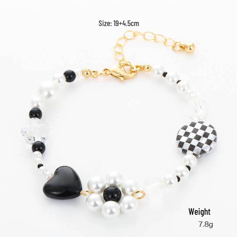 

Кенджи Y2K Жемчужный браслет в клетку с бусинами в виде сердечек