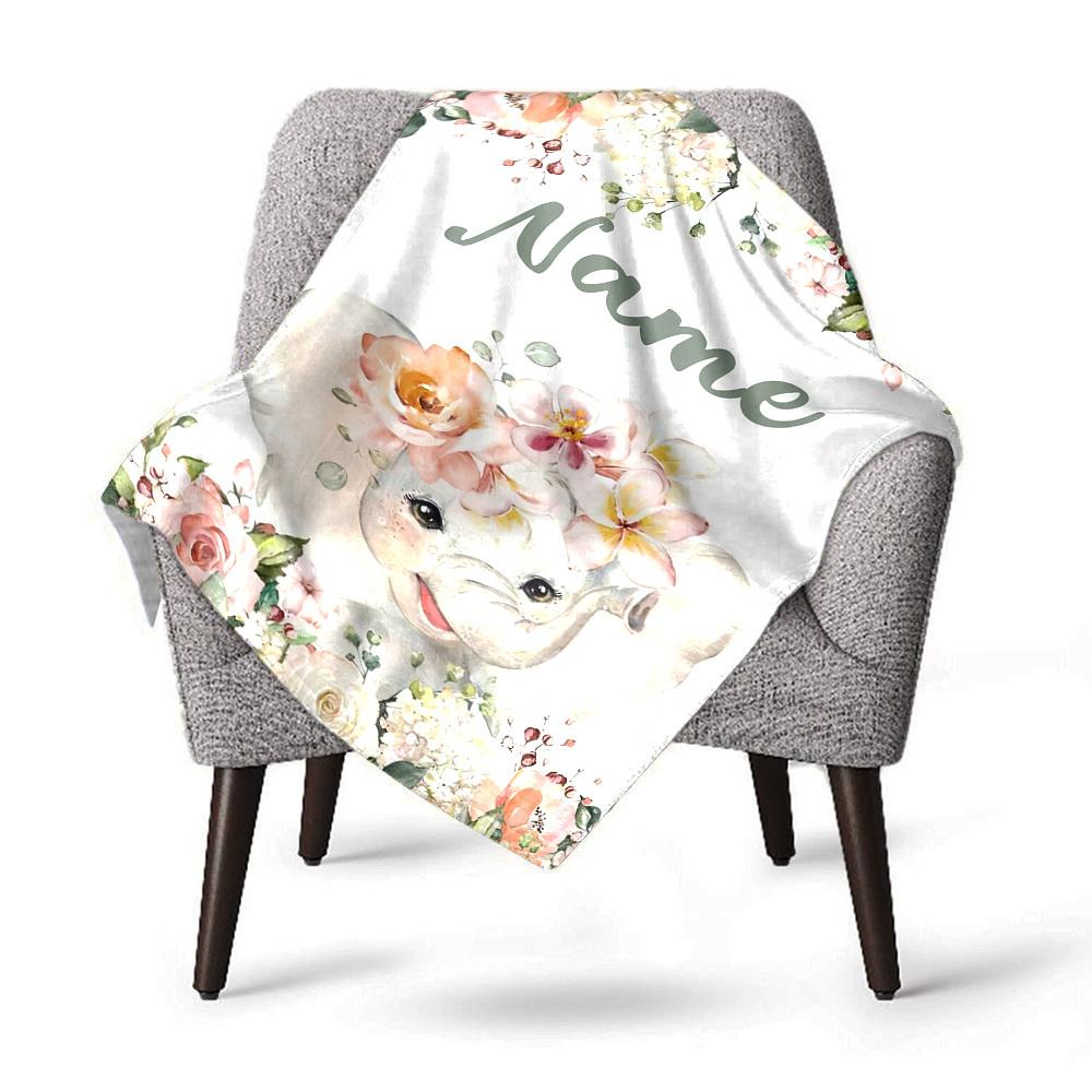 Floral Elephant Personalized Home Customize Your Name Blankets Cozy Soft Lightweight Allseason Multipurpose Blanket For Picnics Sofas Offices Beds
