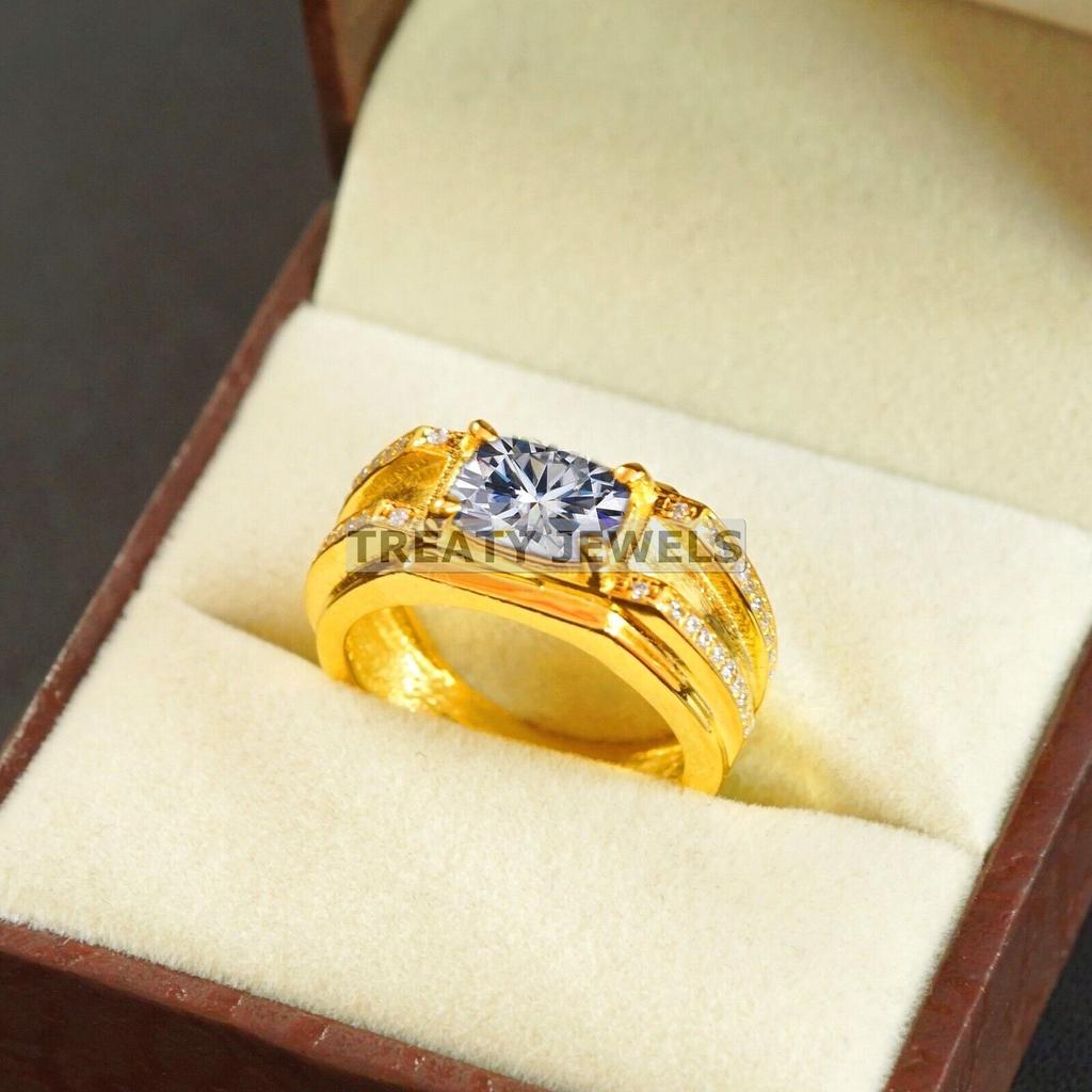 Moissanite Oval Cut With 925 Sterling Silver Gold Plated Ring For Men's #B280 JL375681927611