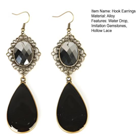 1 Pair Hook Earrings, Water Drop Imitation Gemstone Hollow Lace Metal Frame Drop Earrings, Double-Layered Pendants Earrings for Jewelry Gift