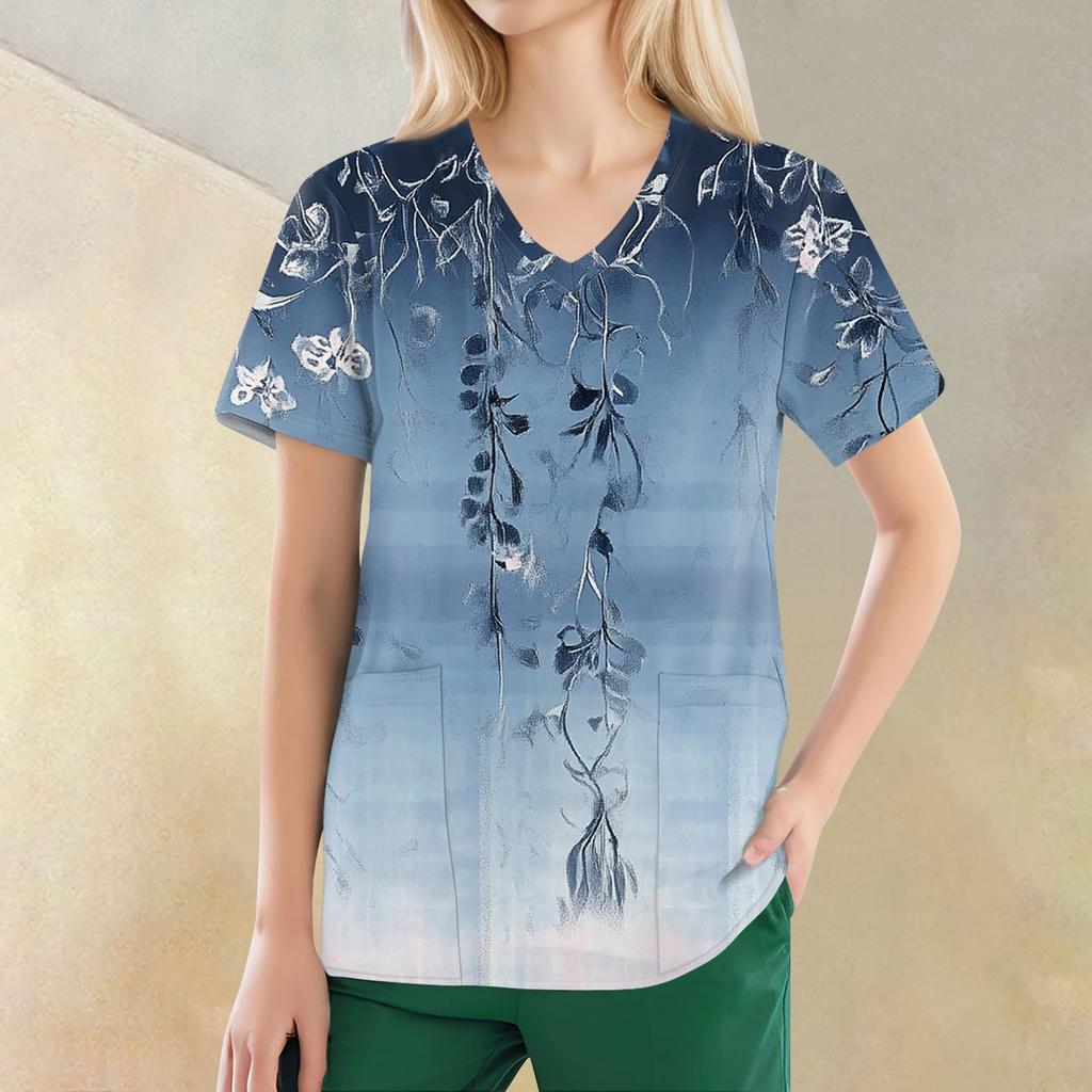 Women's V-neck Fashion Casual Printed Tops And Protective Workwear