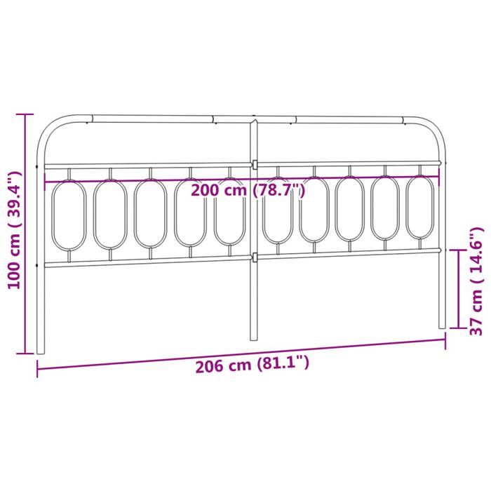 VidaXL Tête de lit métal noir 200 cm, tête de lit en métal, tête de lit noire,, tête de lit pour lit double 377155