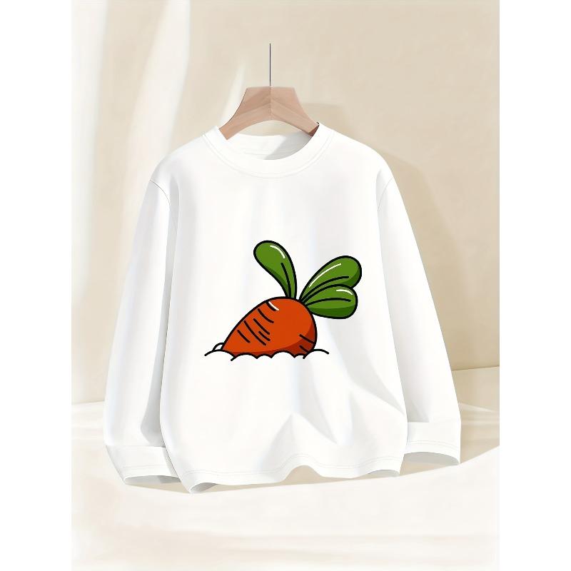 Kids Sweatshirt,Autumn Round Neck with Cute Carrot Pattern, Comfortable Casual Long Sleeve Top