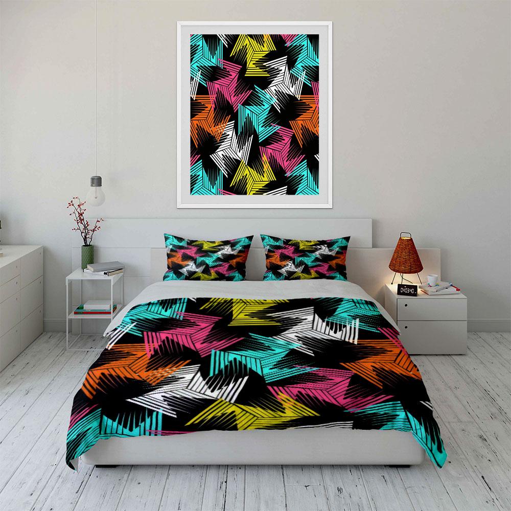Colorful Geometric Three-Piece Set Design Kid'S And Adults' Bedroom Decor, Exquisite Three-Piece Bedding Set Gift