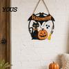 Childlike Scary Party Decor Halloween Wood Hanging Ornament with Ghost Pumpkin Bat Cat Prints, Durable Seasonal Home Wall Ornaments Waterproof