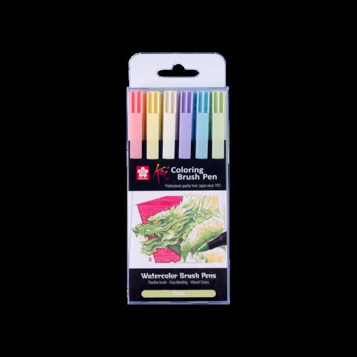 Feutres Aquarelle - Koi - 6 couleurs pastel - Pointe pinceau - Multicolore - Mixte