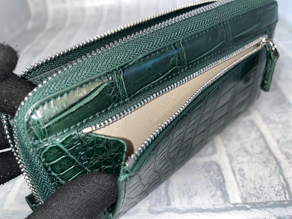 GUODI Echtes Krokodilleder Lange Geldbörse mit Reißverschluss rundherum, TK-RPN10LW5 (Zypern Grün), Unisex, für Männer und Frauen