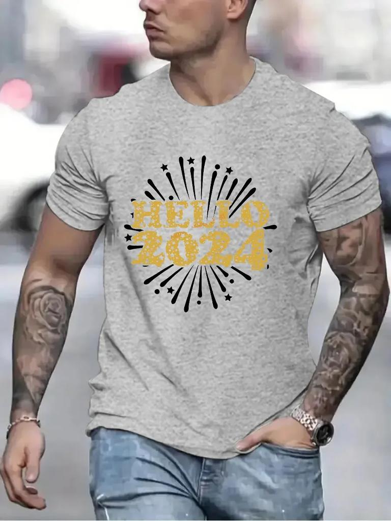 Hello 2024 Fashion T-shirts for Women Men Clothing Happy New Year 2024 Men Large Size T-shirt Hipster Cheers To 2024 Tshirts Top
