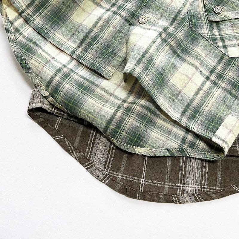 Vintage Korean Style Kids Plaid Long Sleeve Shirt Lightweight Outerwear For Boys Girls
