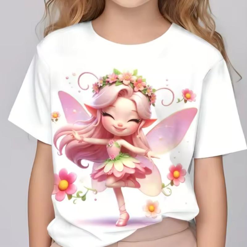 Children Summer Girls T-shirt Cute Cartoon Printed Short Sleeved Round Neck Fashion Comfortable Soft T-shirt