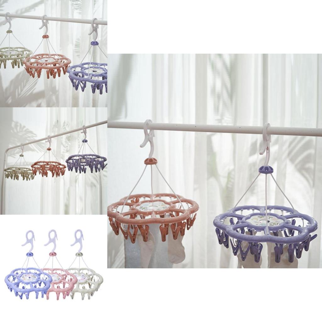 Portable Round Clothes Drying Rack With Multiple Clips Ideal For Indoor Use