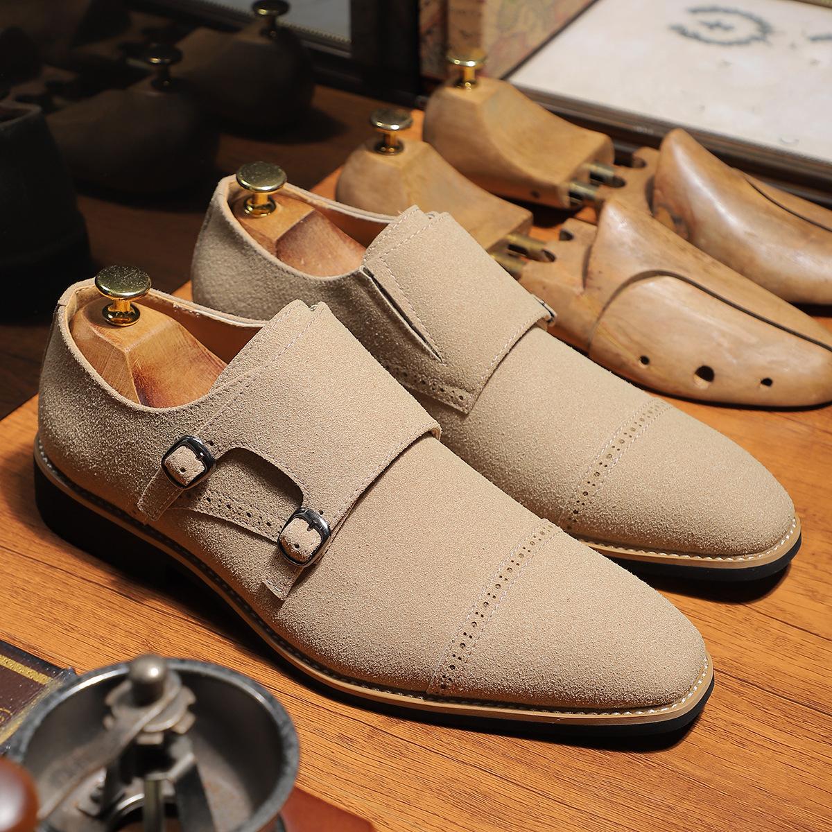 

Новые мужские деловые повседневные кожаные туфли, модельные туфли с пряжкой, модный тренд в британском стиле, остроносые универсальные мужские туфли 39