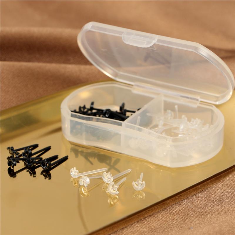Transparent Ear Piercing Studs with Backs, 2-Compartment Box for Healing Women’s Earrings, Plastic Sticks