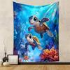 Cute Sea Turtles In Vibrant Ocean Scene Patterned Tapestry Decorative Wall Hanging, Home Bedroom Living Room Decor