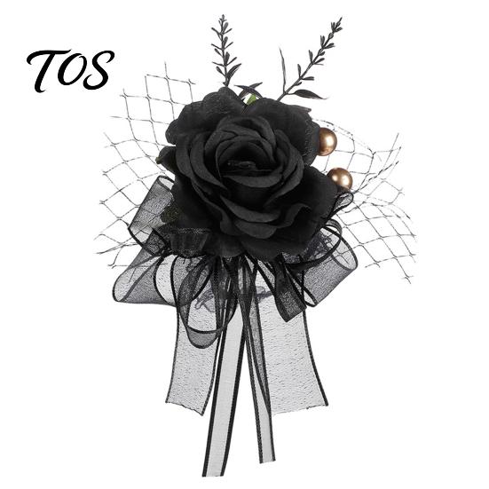 Day of The Dead Wrist Decor Gothic Flower Corsage for Halloween Party, Black Wedding Corsage, Romantic Decorative Floral Bracelet Prom Accessory Prom,