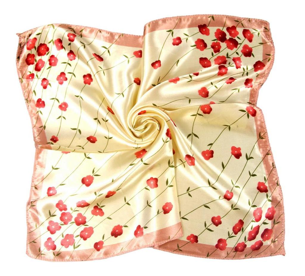 50x50cm Floral Print Satin Silk Scarf 100% Polyester Multifunctional Square Neck Scarves for Women