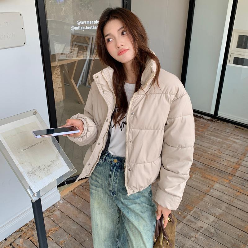 PU Down Cotton Jacket Women's Short Women's 2025 Winter Wear New American Casual Stand-up Collar Loose Bread Jacket Thickened Jacket