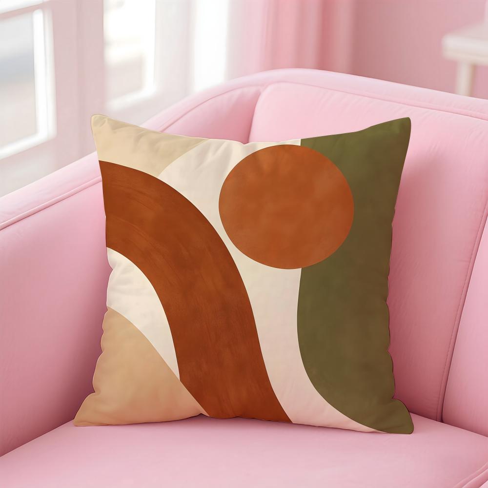 Retro geometric abstract print Cushion Cover Pillowcase Short Plush Invisible zipper Room Sofa Cushion Cover