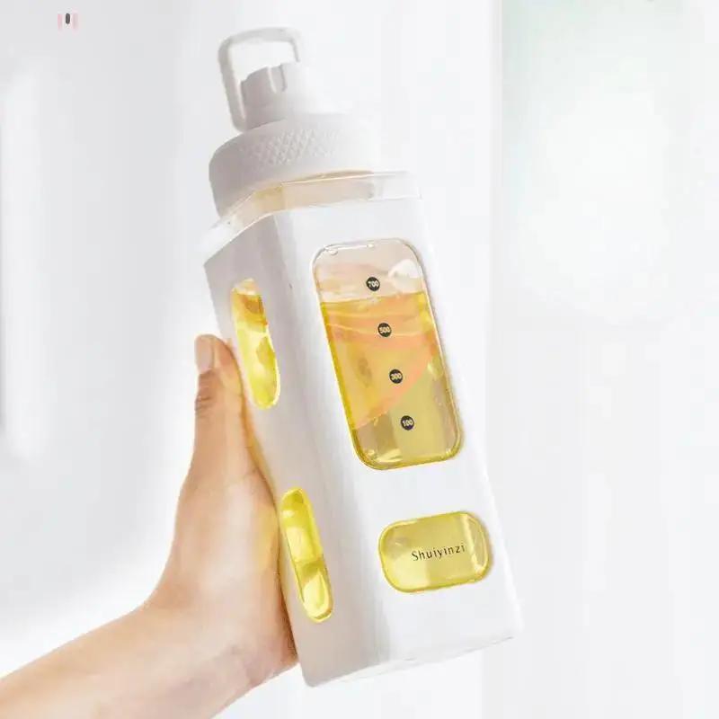 New 700/900ml Summer Water Bottle With Straw Clear Scale Plastic Portable School Drinking Bottle Student Juice Tea Water Cups