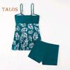 Conjunto de 2 piezas de tankini con tirantes ajustables, relleno, aros, bandeau, calzoncillos tipo bóxer, diseño de empalme de malla, ropa de baño para playa