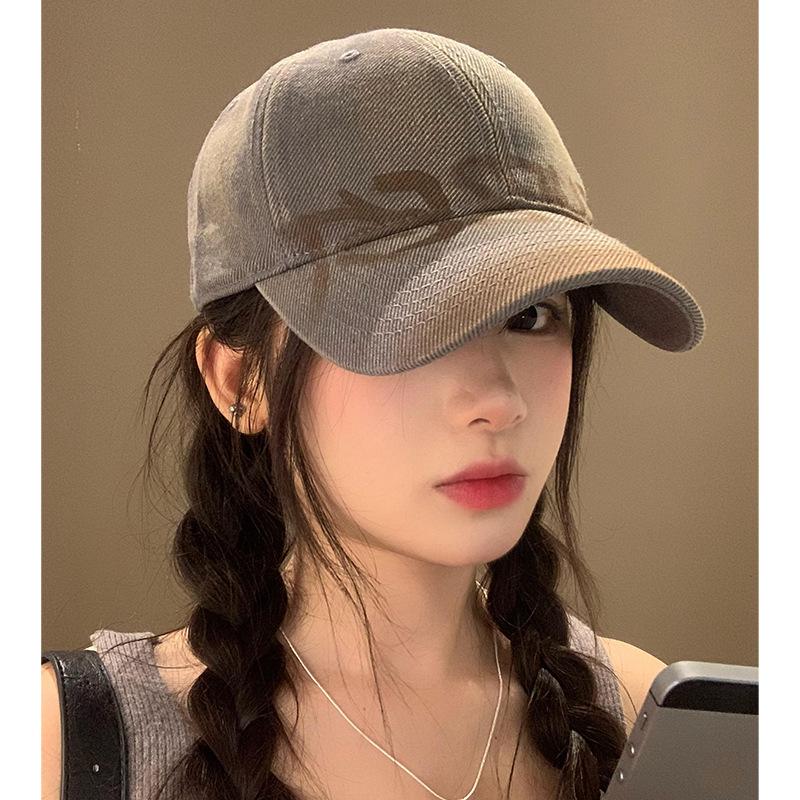 American Retro Letter Gray Baseball Cap Women's Wide Brim Big Face Showing Face Small Cap Versatile Big Head Circumference Hat