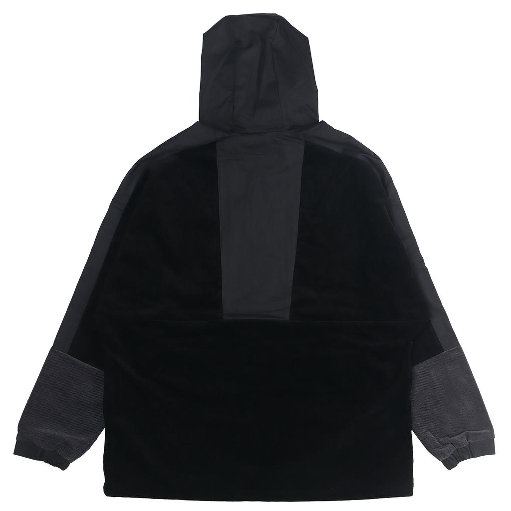 adidas Corduroy Hooded Sports Jacket with Half Zipper and Logo Patchwork Men Jackets Black HD0365