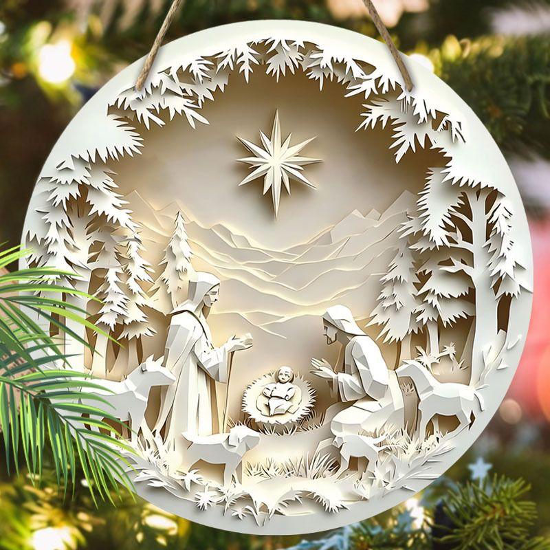 Holy Night Nativity Scene Pendant, Decoration of Home Walls or Doors, 2d Flat Wooden, Christmas Decoration, Gifts for Friends and Family