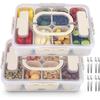 2 Packs of Snack Box with 8 Forks, Snack Compartment with 16 Compartments and Handle, Picnic Box, Used To Store Candy, Fruit, Cakes and Spices