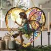 Colorful Flower Fairy Acrylic Suncatcher Stained Glass Style Hanging Window Garden Yard Ornament Fairy Garden Vintage Home Decor