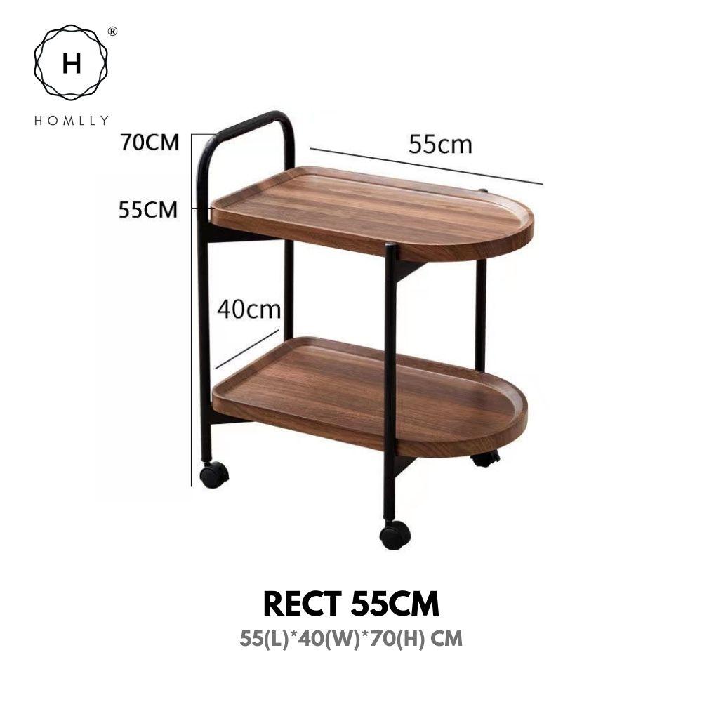 Homlly 2-Tier Walnut Mobile Rolling Kitchen Trollery Cart with Wheels