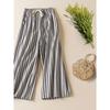 Real summer new literary loose linen striped wide-leg pants women's elastic waist lace-up large-size casual pants