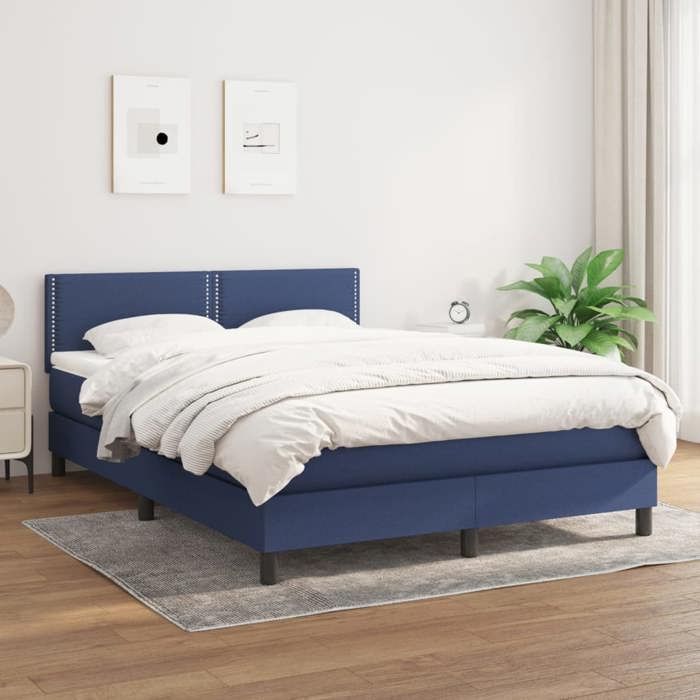 Maison Exclusive - Sommier à lattes de lit avec matelas Bleu 140x200 cm Tissu