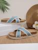 Women's Cross-Strap Thick-Soled Sandals - Summer 2026, Fabric Surface, Flat-Soled Beach Slippers for Outdoor Wear.