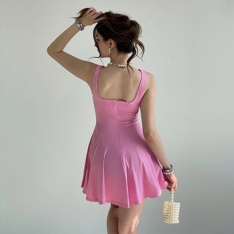 2025 Autumn Women's Solid Color Sleeveless Round Neck Backless Hip-Hugging Dress