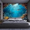 Oceanic Serenity Wall Tapestry For Living Room Decor, Featuring A Stunning Underwater Scene With Graceful Sharks Swimming