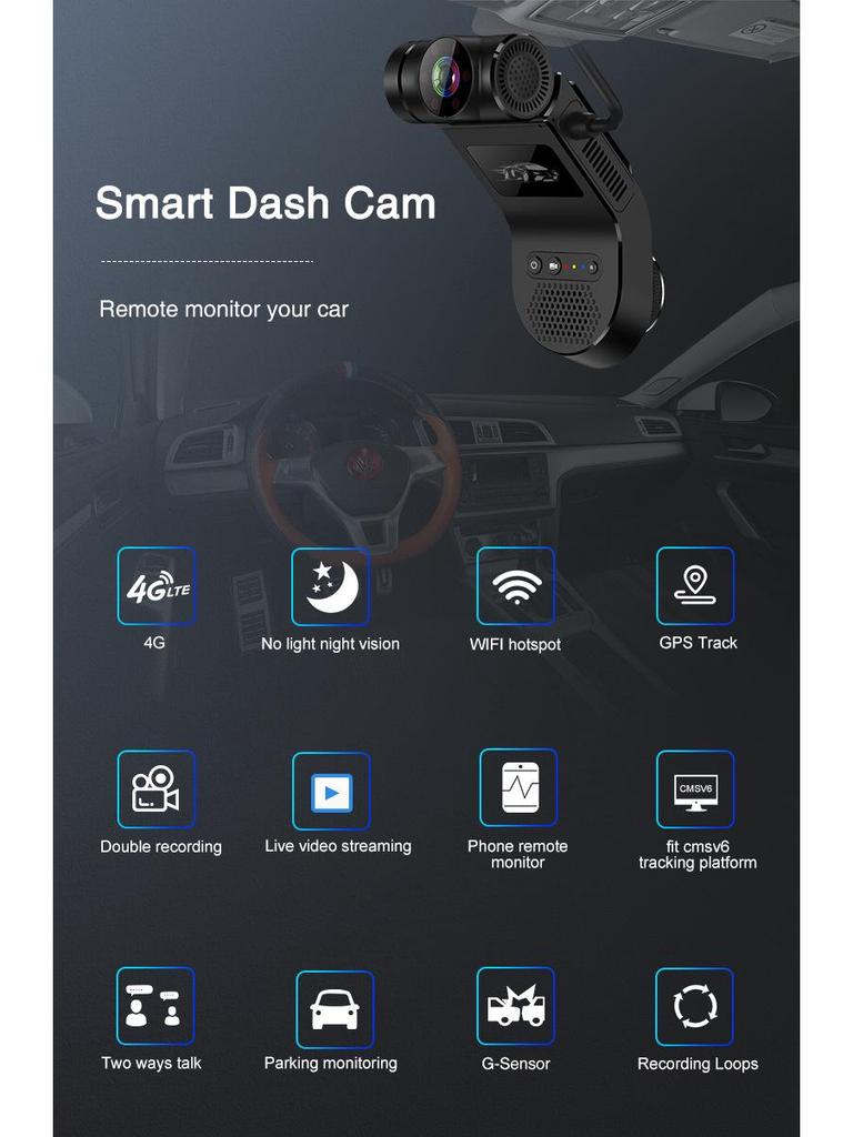 Dual Lens 4G HD Dash Cam for Fleet Management with Wide-Angle Remote Monitoring