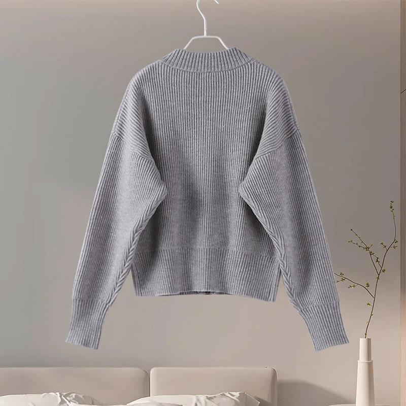 Autumn Round Neck Cardigan Sweater, Feminine Commuter Style Zipper Jacket, Loose and Versatile Top