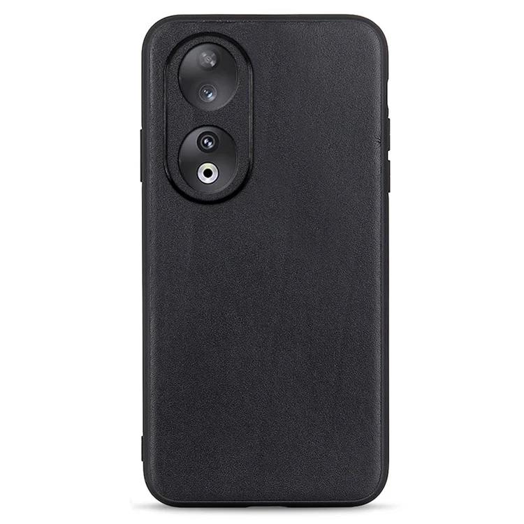 

For Honor 90 Textured Genuine Cowhide Leather Coated TPU Case Drop-proof Phone Cover