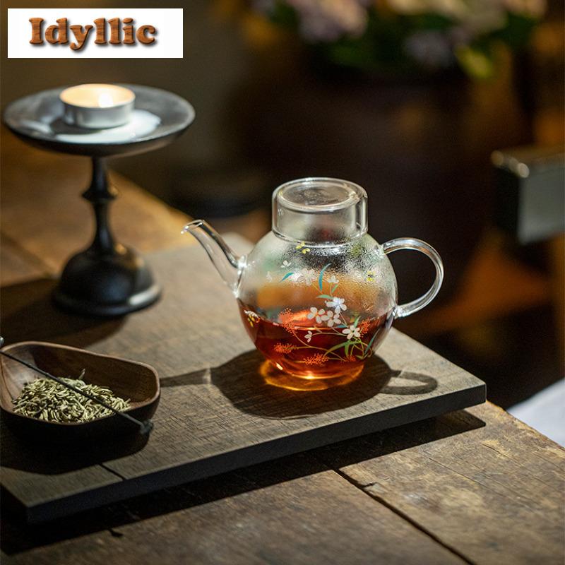 230ml Blooming Flower Glass Teapot Japanese Tea Infuser Pot Tea Maker Kettle with Filter Tea Ceremony Accessories Collection