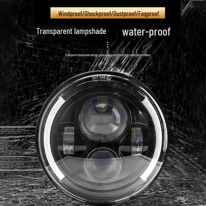 7" Wrangler LED Off-Road Headlight: Crescent Harley Motorcycle Spotlight with High/Low Beam