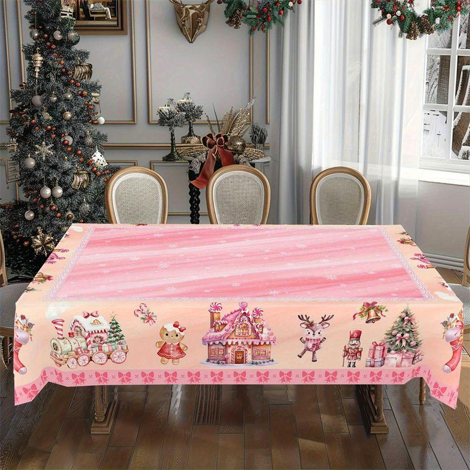 Christmas Tablecloth Digital Print - Winter Snowman Reindeer Xmas Tree Dining Table Festival Decor Table Cover