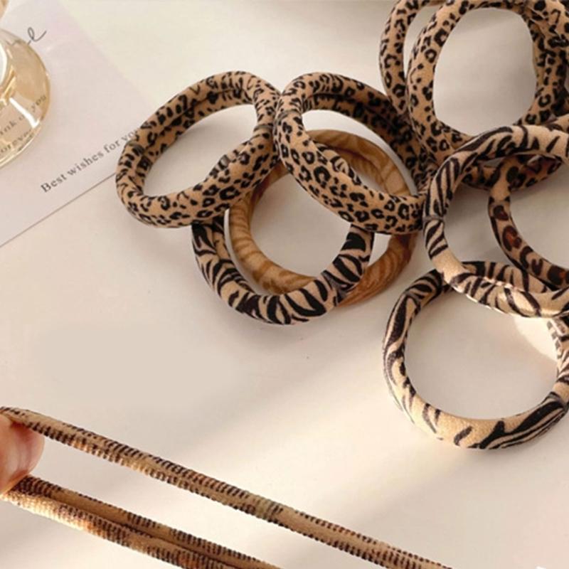 Pack of 5pcs High Elasticity Leopard Print Hair Ties Gentle Nonslip Fabric Hair Bands For Women Girls Daily Styling